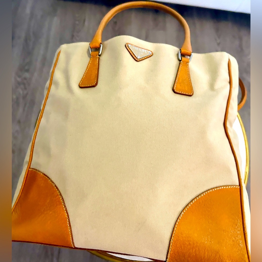 Prada Canapa Tote Canvas with Leather Medium